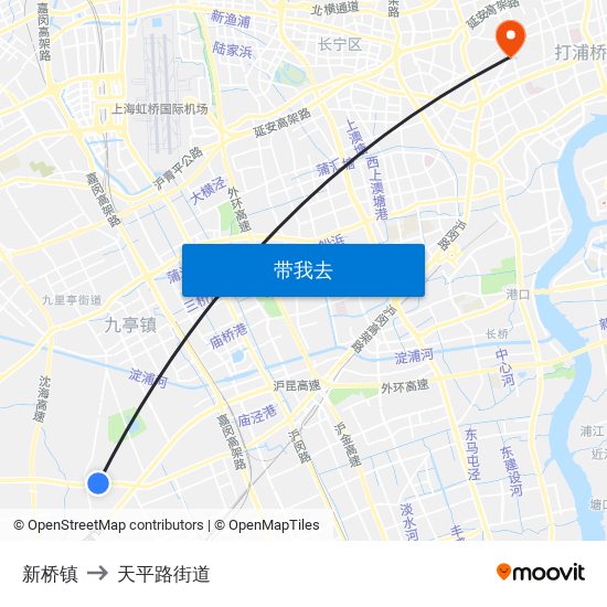 新桥镇 to 天平路街道 map