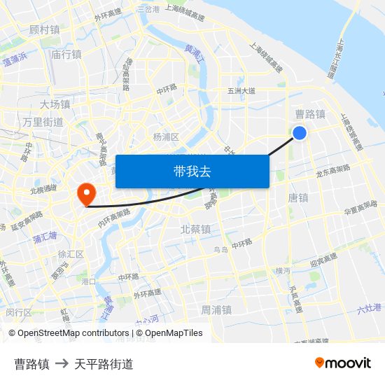 曹路镇 to 天平路街道 map