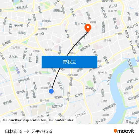 田林街道 to 天平路街道 map