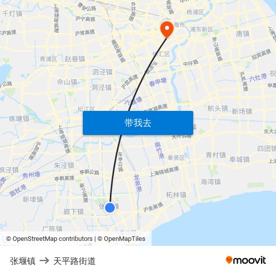 张堰镇 to 天平路街道 map