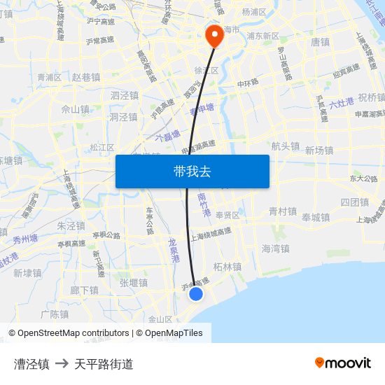 漕泾镇 to 天平路街道 map