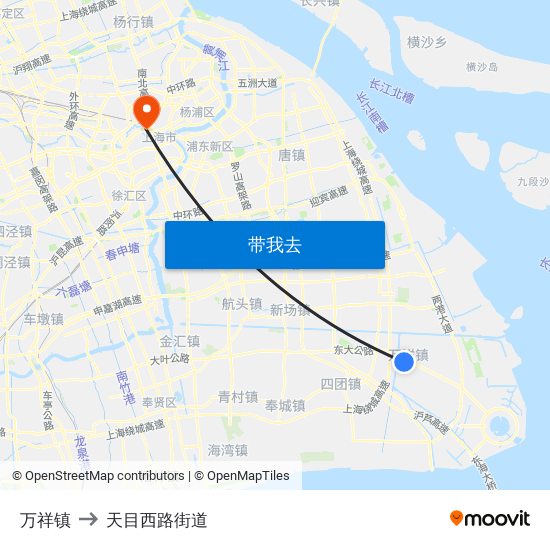 万祥镇 to 天目西路街道 map