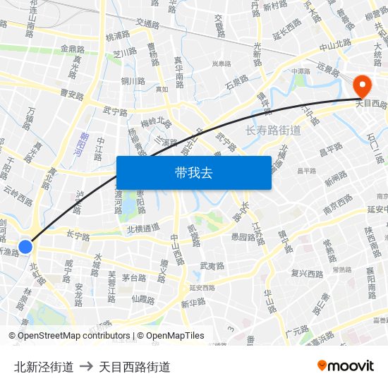 北新泾街道 to 天目西路街道 map