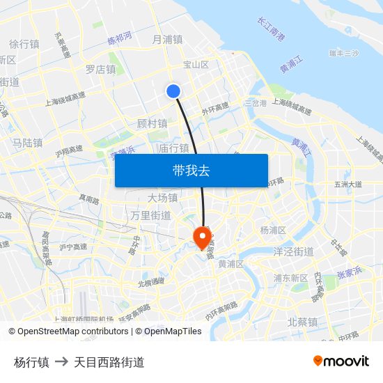 杨行镇 to 天目西路街道 map