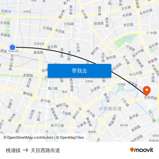 桃浦镇 to 天目西路街道 map