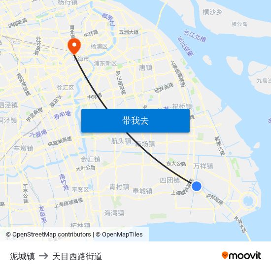 泥城镇 to 天目西路街道 map