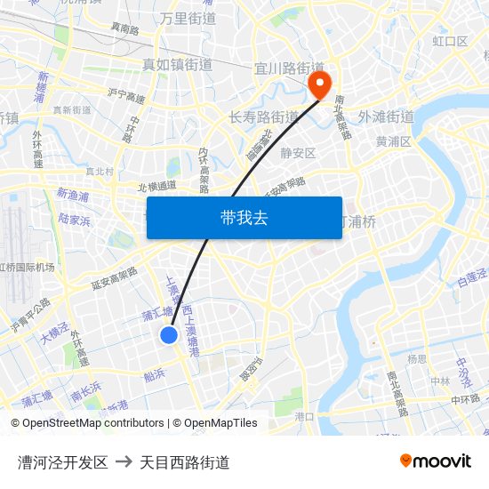 漕河泾开发区 to 天目西路街道 map