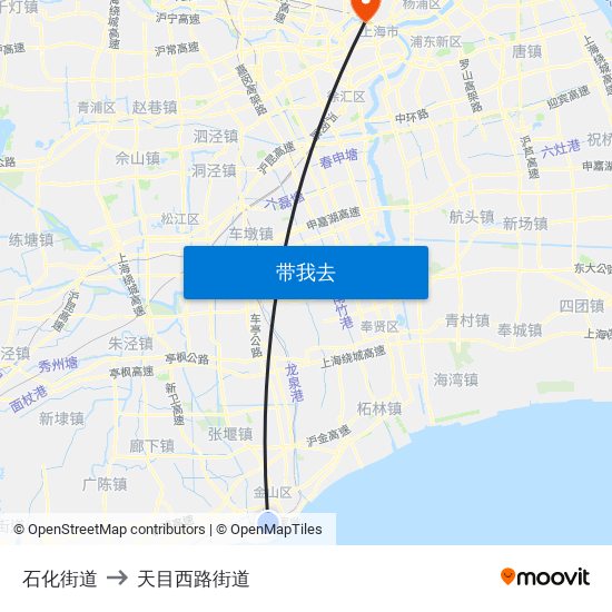 石化街道 to 天目西路街道 map