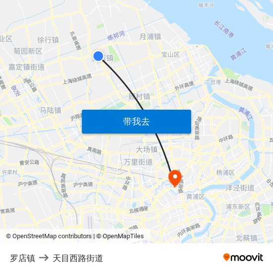 罗店镇 to 天目西路街道 map