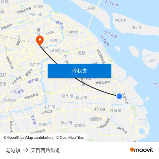 老港镇 to 天目西路街道 map