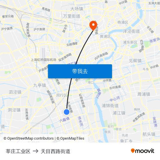 莘庄工业区 to 天目西路街道 map