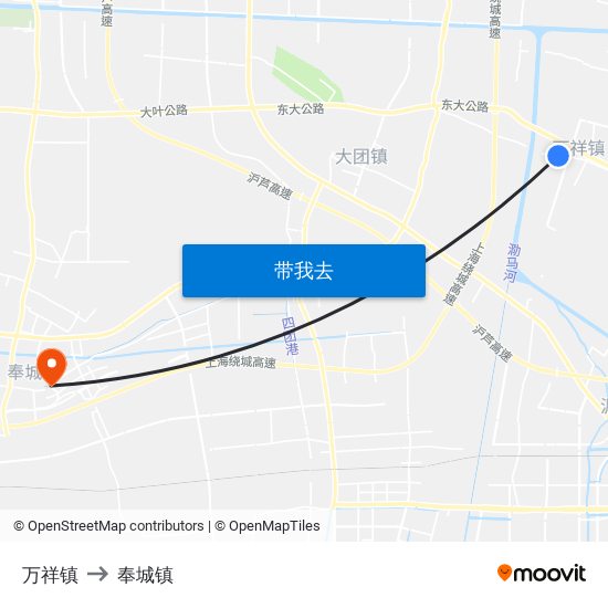 万祥镇 to 奉城镇 map