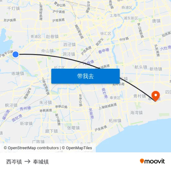 西岑镇 to 奉城镇 map