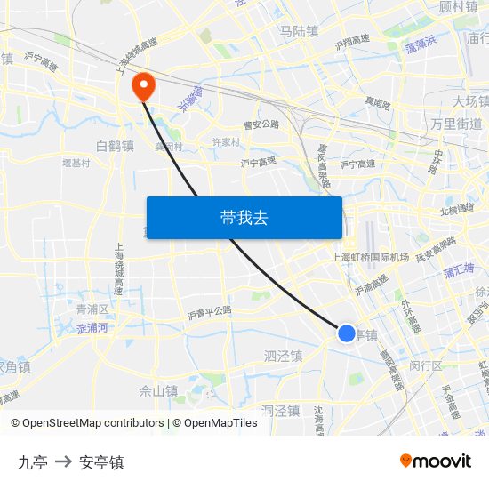九亭 to 安亭镇 map