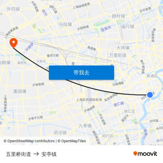 五里桥街道 to 安亭镇 map