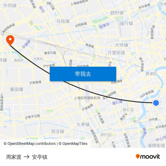 周家渡 to 安亭镇 map