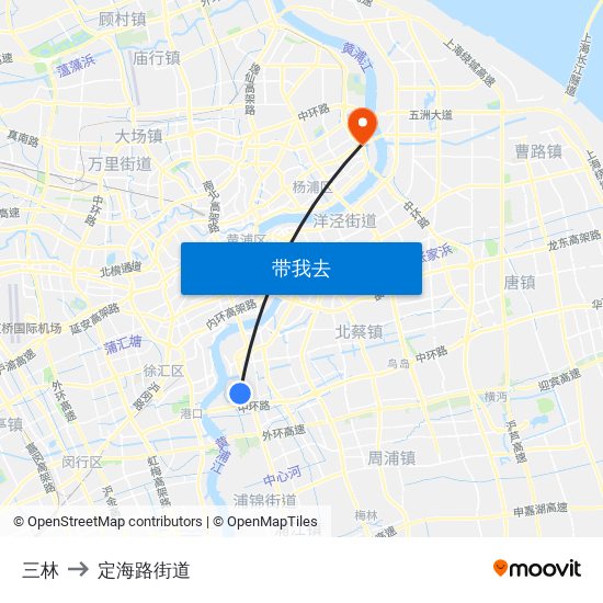 三林 to 定海路街道 map