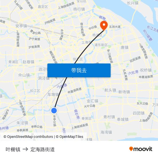 叶榭镇 to 定海路街道 map