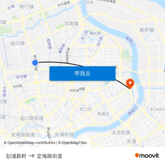 彭浦新村 to 定海路街道 map