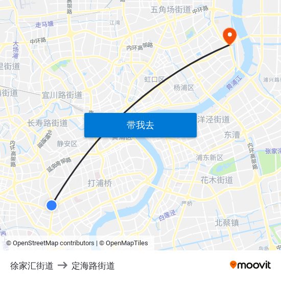 徐家汇街道 to 定海路街道 map