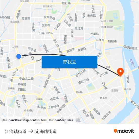 江湾镇街道 to 定海路街道 map