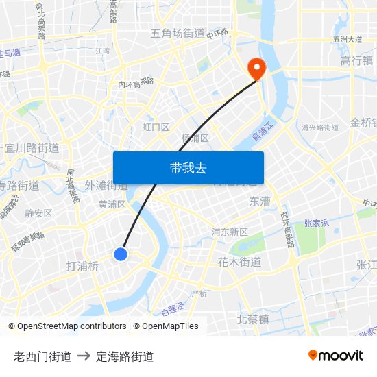 老西门街道 to 定海路街道 map