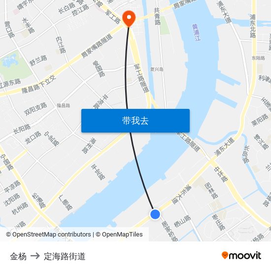 金杨 to 定海路街道 map