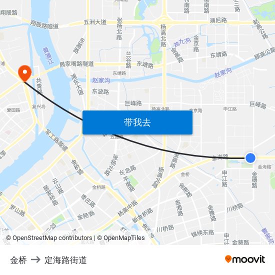 金桥 to 定海路街道 map