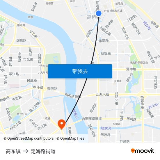 高东镇 to 定海路街道 map