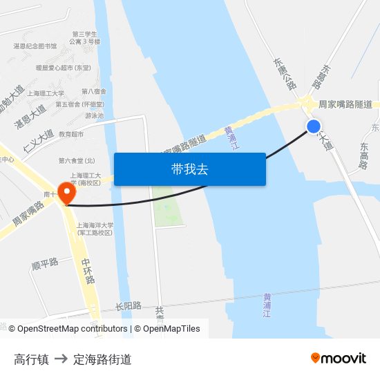 高行镇 to 定海路街道 map