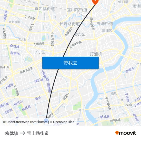 梅陇镇 to 宝山路街道 map