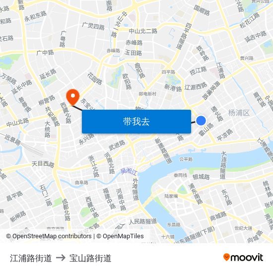 江浦路街道 to 宝山路街道 map