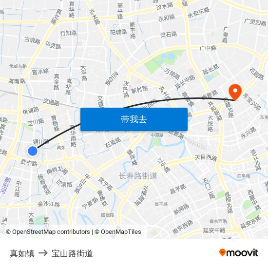 真如镇 to 宝山路街道 map