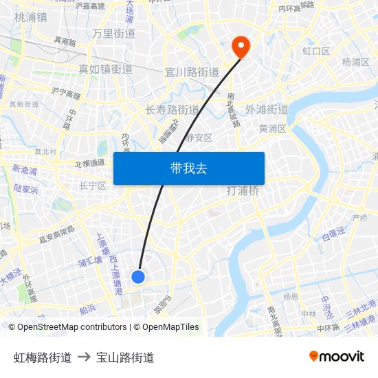 虹梅路街道 to 宝山路街道 map