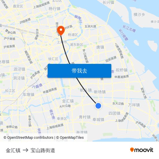 金汇镇 to 宝山路街道 map