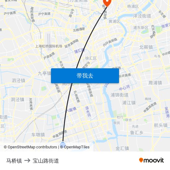 马桥镇 to 宝山路街道 map