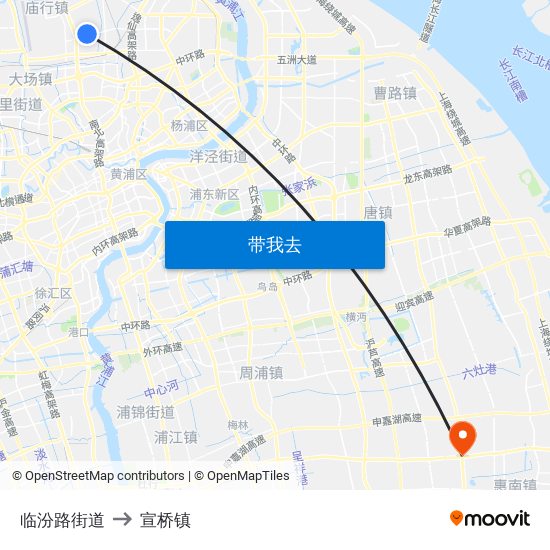 临汾路街道 to 宣桥镇 map