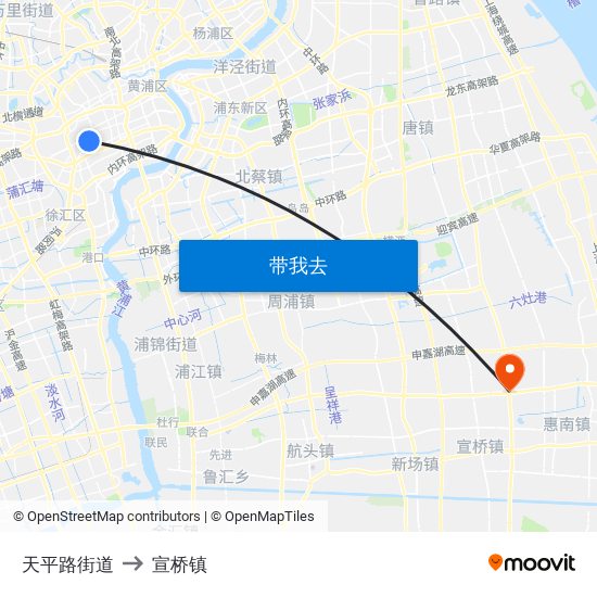 天平路街道 to 宣桥镇 map