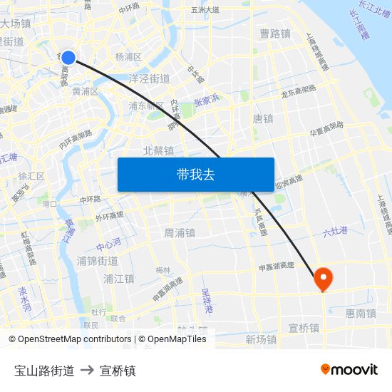 宝山路街道 to 宣桥镇 map
