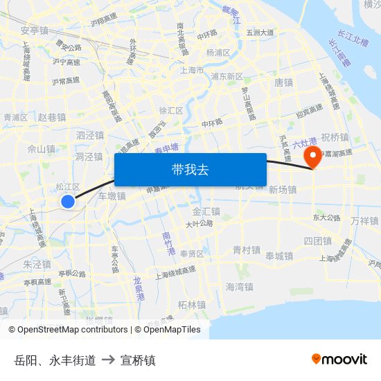 岳阳、永丰街道 to 宣桥镇 map