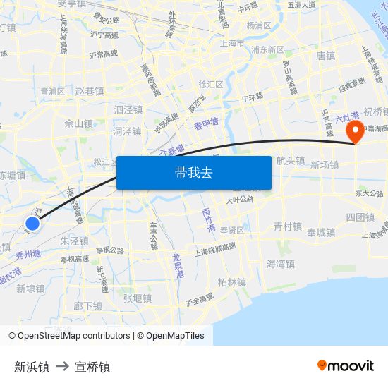 新浜镇 to 宣桥镇 map