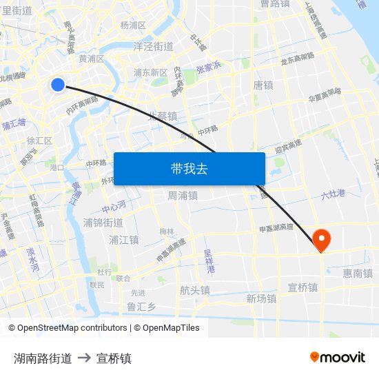 湖南路街道 to 宣桥镇 map