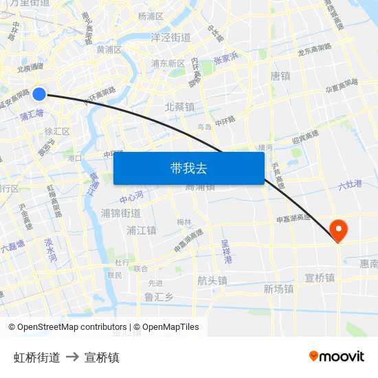 虹桥街道 to 宣桥镇 map