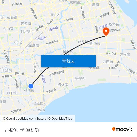 吕巷镇 to 宣桥镇 map