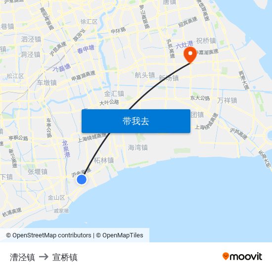 漕泾镇 to 宣桥镇 map