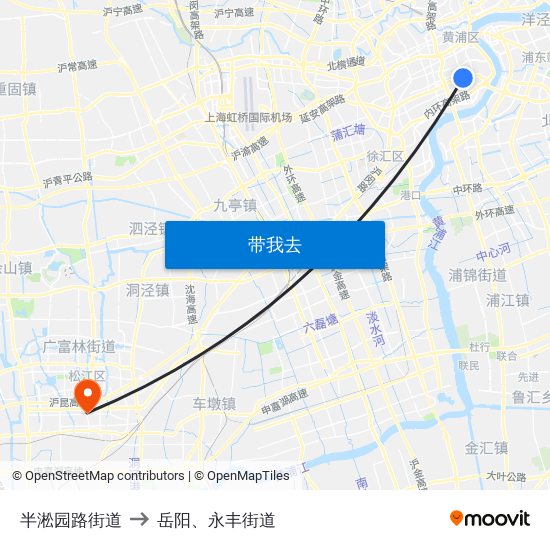 半淞园路街道 to 岳阳、永丰街道 map