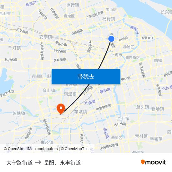 大宁路街道 to 岳阳、永丰街道 map