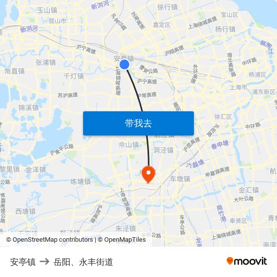 安亭镇 to 岳阳、永丰街道 map