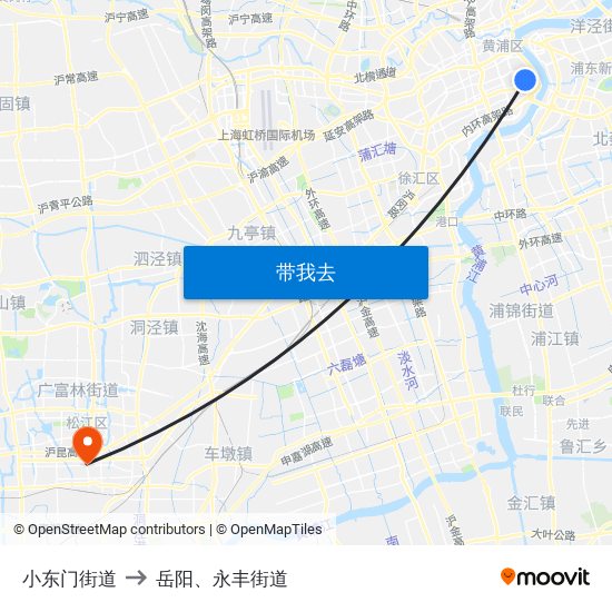 小东门街道 to 岳阳、永丰街道 map