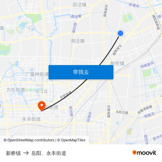 新桥镇 to 岳阳、永丰街道 map